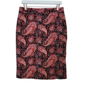 Talbots Petite Paisley Pencil Midi Skirt Sz 12P Career Wear Black Pink NEW